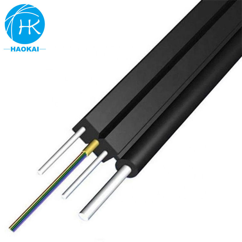 2코어 6코어 FTTH 드롭 케이블 평면 광섬유 케이블 아라미드 중앙 튜브 철선